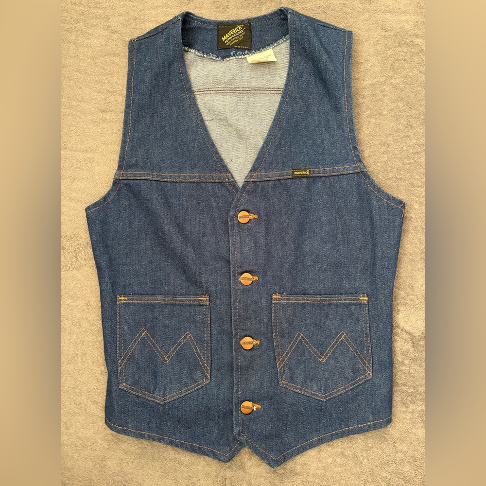 Vintage Maverick Automaticks Trucker Denim Vest Size S NOS